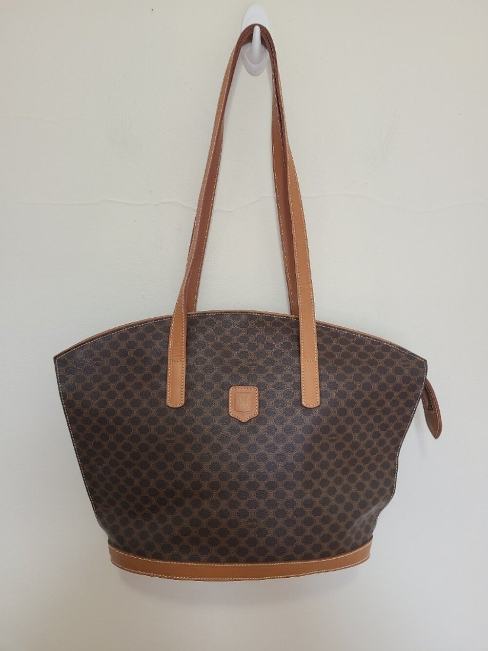 Celine Authentic Large Brown Macadam Shoulder Bag